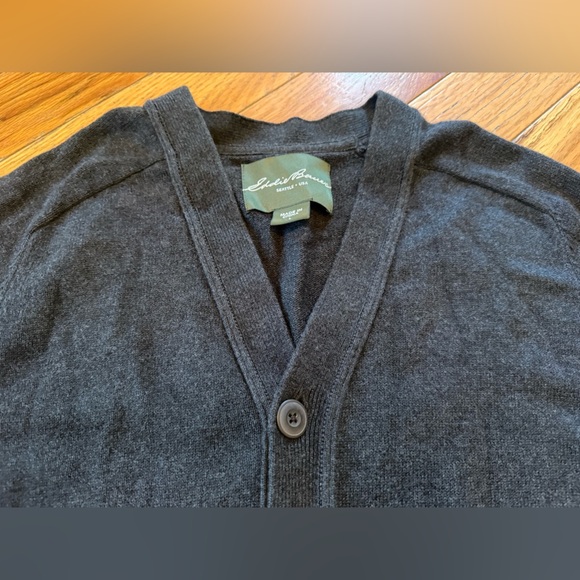 VTG Eddie Bauer Mens Size L Cotton Cashmere Cardigan Gray V Neck Button Grandpa - Picture 6 of 16